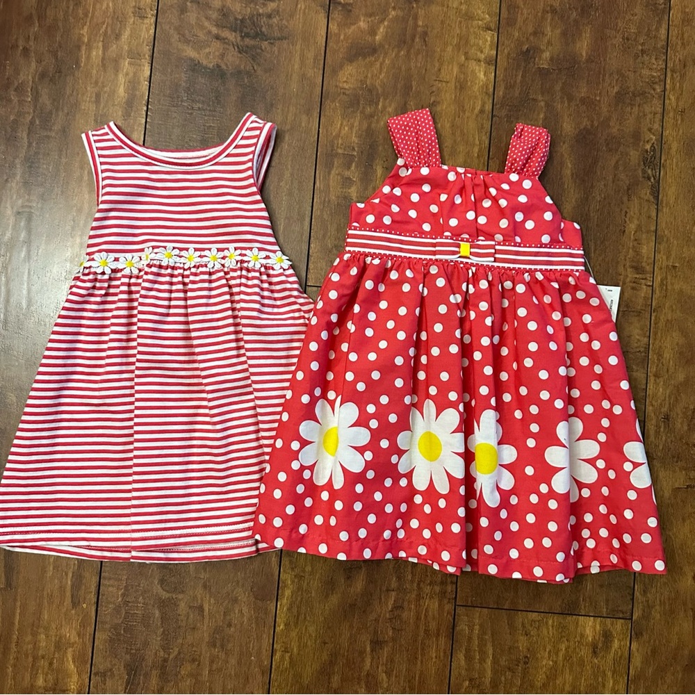 Bluberri dark coral and white Striped and Polka Dot with daily details dresses